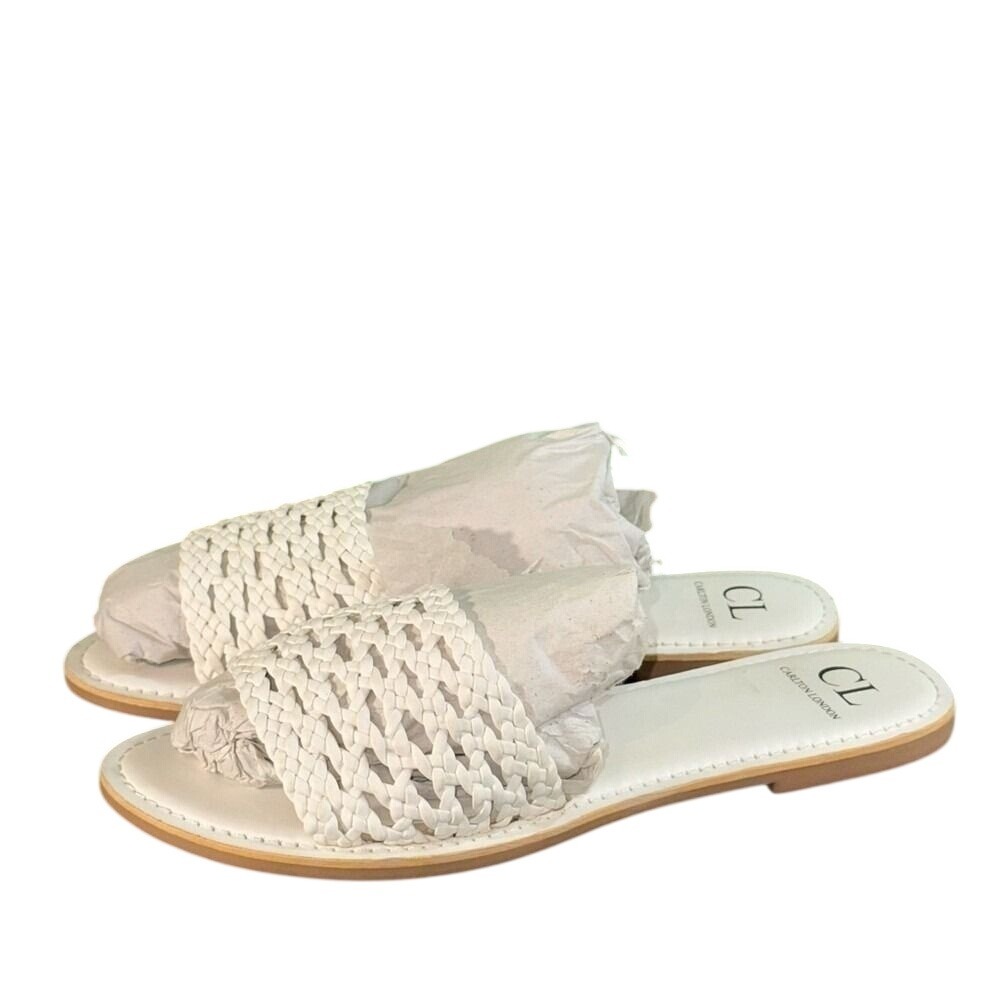 Carlton London White Woven Flat Sandals Slides CLL-6154 Womens‎ Size 9